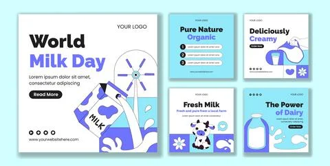 Flat Cartoon Hand Drawn Background Illustration Social Milk Day Post Template Stock Illustration