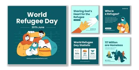Flat Cartoon Hand Drawn Background Illustration World Refugee Day Social Me.. Stock Illustration