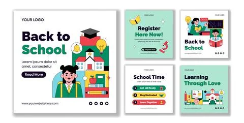 Flat Cartoon Hand Drawn Background Illustration School Social Media Post Te.. 스톡 일러스트