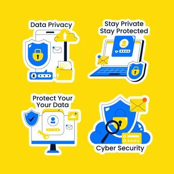 Flat Cartoon Hand Drawn Data Privacy and Cyber Security Background Illustra.. Stockillustratie