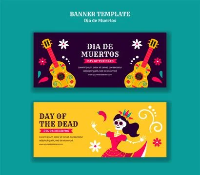 Flat Cartoon Hand Drawn Horizontal Banner for Day of the Dead Template Back.. Stock Illustration