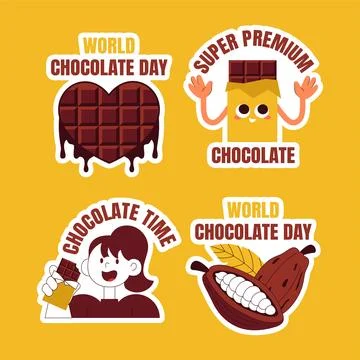 Flat Cartoon Hand Drawn Label Social Media World Chocolate Day Background Stock Illustration