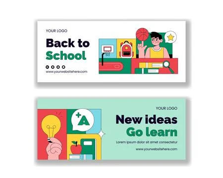 Flat Cartoon Hand Drawn School Social Media Banner Background Illustration Stock Illustration