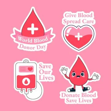 Flat Cartoon Hand Drawn Social Media Label Illustration World Blood Donor Day Stock Illustration