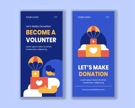 Flat Cartoon Hand Drawn Vertical Banner for World Humanitarian Day Social Med Stock Illustration