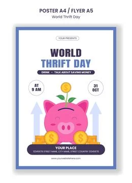 Flat Cartoon Hand Drawn World Thrift Day Banner and Social Media Flyer Illu.. Stock Illustration