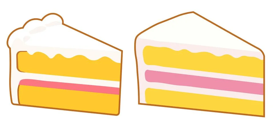 A flat cartoon illustration of two different slices of yellow sponge cake fea 스톡 일러스트