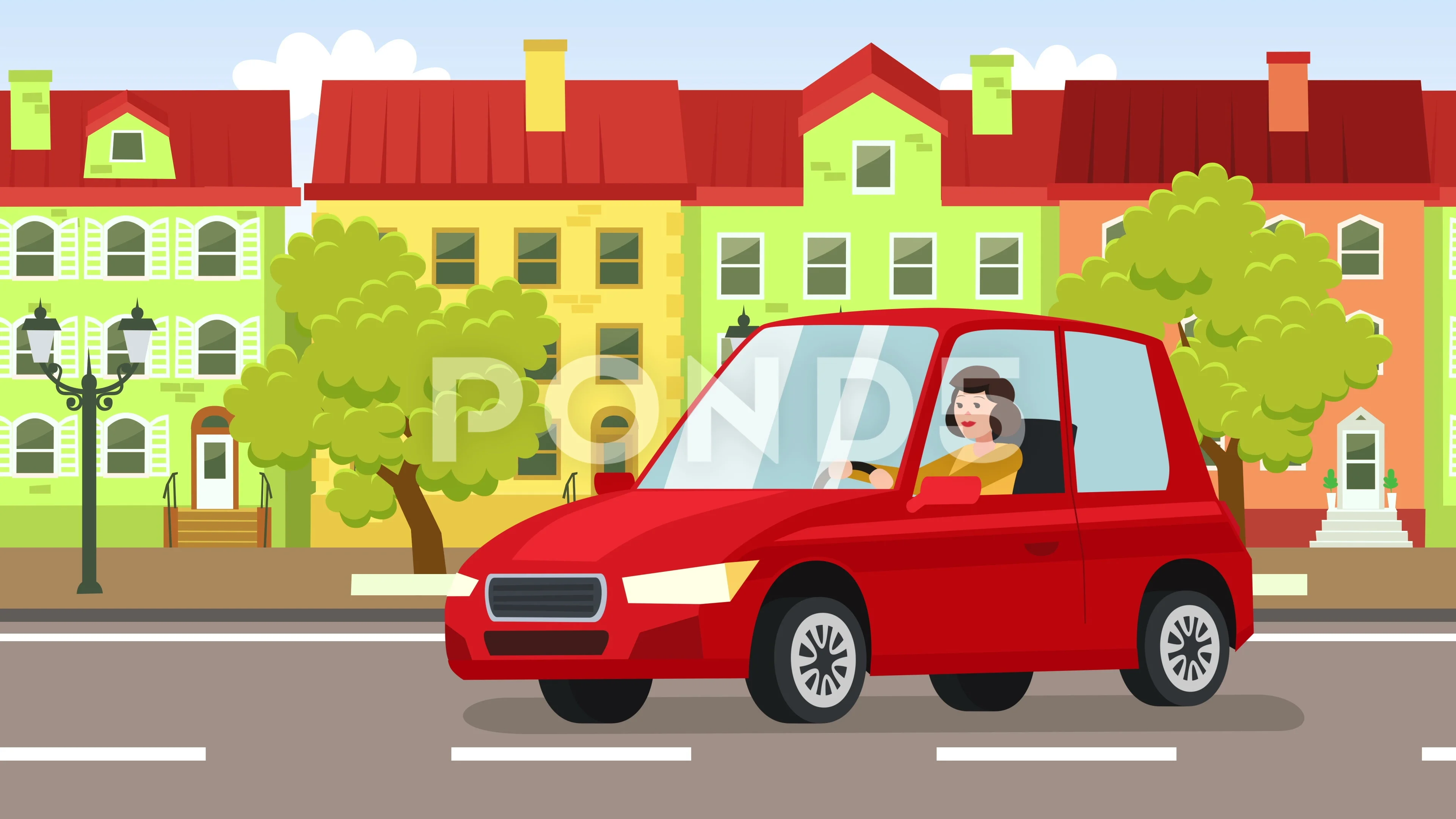 Flat cartoon isolated red vehicle car an... | Stock Video | Pond5