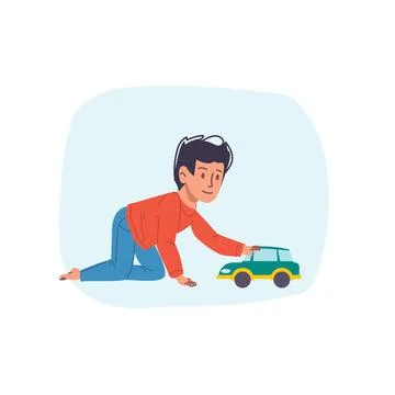 Flat cartoon kid character playing vector illustration concept Stock Illustration