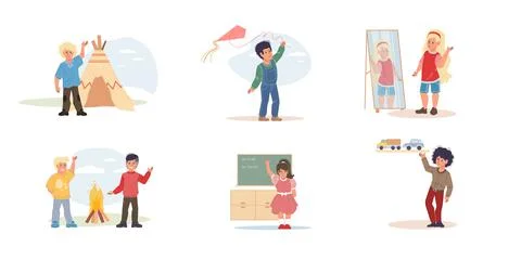 Flat cartoon kid characters set vector illustration concept Illustrazione stock