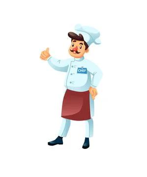 Flat cartoon man character chef at work shows thumbs up gesture,restaurant staff 库存插图