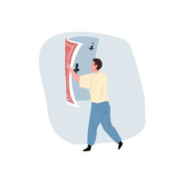 Flat cartoon man character with playing card,new business and successful startup Illustrazione stock