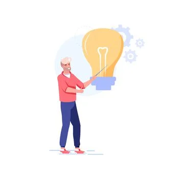 Flat cartoon man character present new idea lamp symbol vector illustration 스톡 일러스트
