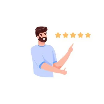 Flat cartoon man character rates five stars,social media vector illustration Illustrazione stock
