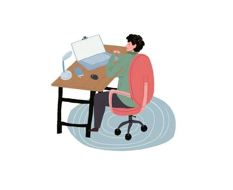 Flat cartoon man character using computer,online learning and freelance work Stock Illustration