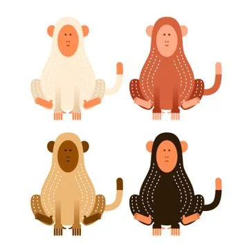 Flat cartoon monkeys Stock Illustration