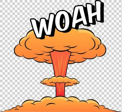 Flat cartoon mushroom cloud explosion is rising on transparent background with Stock Illustration