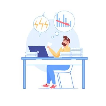 Flat cartoon office employee characters,work stress deadline vector illustration Illustrazione stock