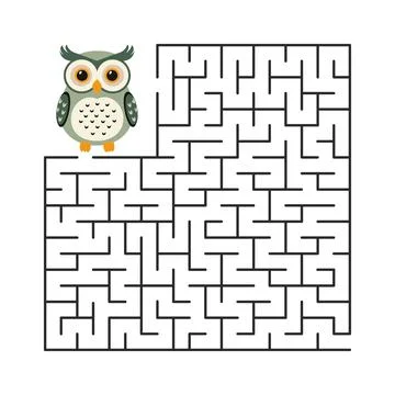 Flat cartoon owl with rounded body, patterned feathers, big orange eyes, and  Stockillustratie