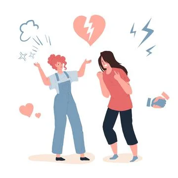 Flat cartoon pair of characters in love quarrel,conflict scene vector Stock-Illustration