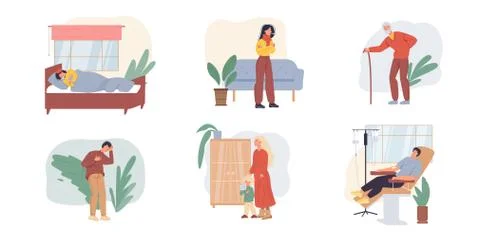 Flat cartoon patient characters vector illustration concept Stock Illustration