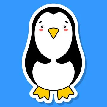 Flat cartoon penguin sticker. Vector illustration Stock Illustration