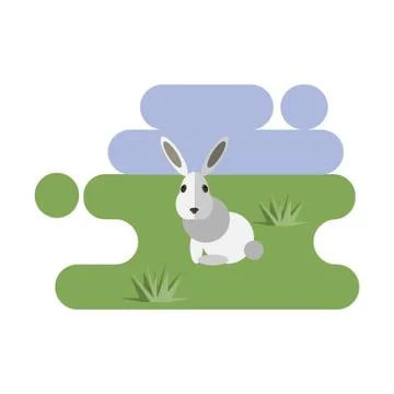 Flat cartoon rabbit icon on blue and green background 库存插图