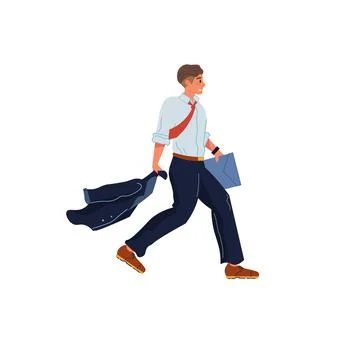 Flat cartoon running office character,workflow and time management vector Illustrazione stock