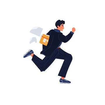 Flat cartoon running office character,workflow and time management vector Stock Illustration