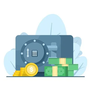 Flat cartoon safe with money vector, isolated on white Stock-Illustration
