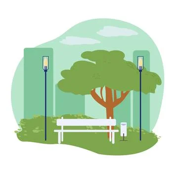 Flat cartoon scenery objects,city park elements vector illustration concept Illustrazione stock