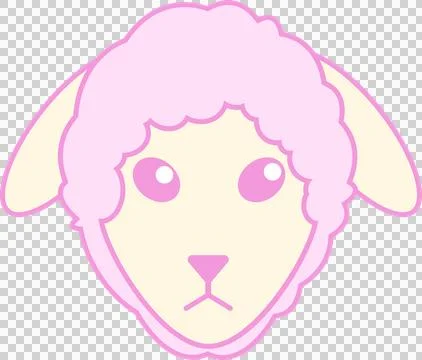 Flat cartoon sheep head is floating on transparent background, showing drooping Stock Illustration