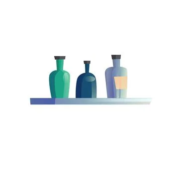 Flat cartoon shelf with different bottles,home interior elements vector イラスト素材