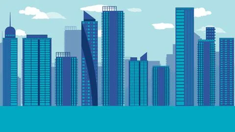 Flat cartoon side view of high rise building city town Ilustración de archivo