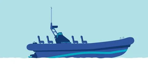 Flat cartoon side view of Rigid inflatable boat ship Stock Illustration