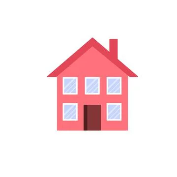 Flat cartoon simple two storey house with chimney,city exterior buildings Stock Illustration