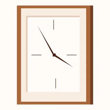 Flat cartoon style icon of rectangular shape wall clock. Ilustración de archivo