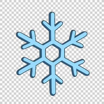 Flat cartoon-style light blue snowflake is radiating six branching arms on Stock Illustration