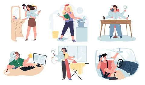 Flat cartoon successful characters,effective time management metaphor vector イラスト素材