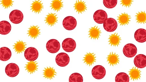 Flat Cartoon Sun and Red Planet Space Object Pattern Background on White Stock Footage 346186202