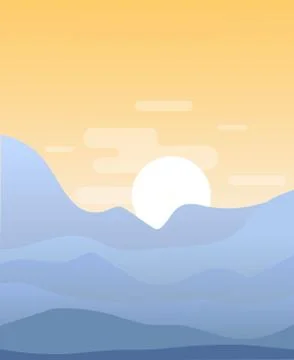 Flat cartoon sunset landscape Stock Illustration