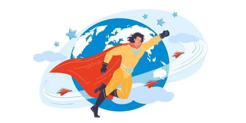 Flat cartoon superhero character vector illustration concept Stock Illustration