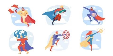 Flat cartoon superhero characters set vector illustration concept Illustrazione stock