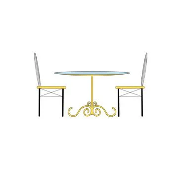 Flat cartoon table and couple of chairs,room interior elements for home life Illustrazione stock