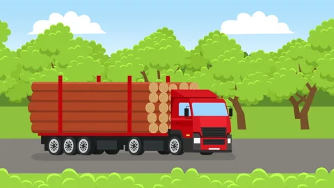 Flat cartoon truck with trailer for wood... | Stock Video | Pond5
