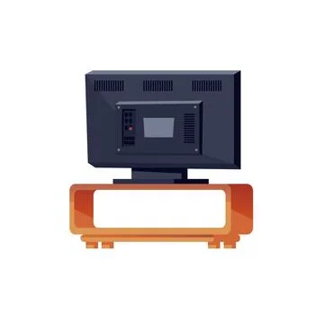 Flat cartoon TV on stand,back view-home appliances,modern digital technologies Stock-Illustration