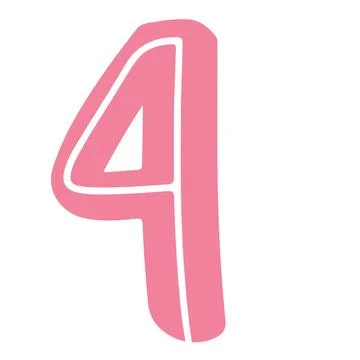 A flat cartoon typography illustration featuring number four with numeral 4,  Illustration