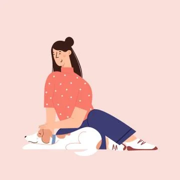 Flat Cartoon Vector Illustration about Human and dog friendship. 스톡 일러스트