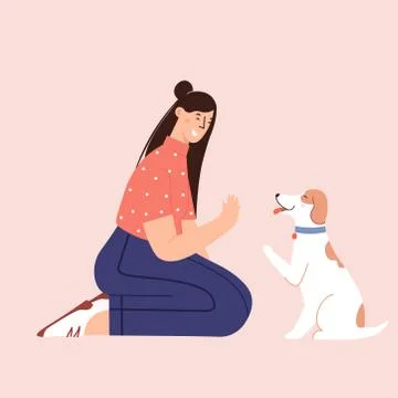 Flat cartoon vector illustration about human and puppy friendship Stock Illustration