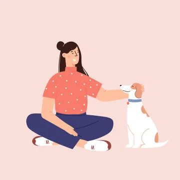 Flat Cartoon Vector Illustration about Human and dog friendship Illustrazione stock
